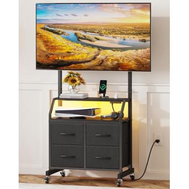 Imagem de Suporte de TV com suporte e 4 gavetas de tecido - suporte de TV com rodas para TV de 81 a 75 polegadas, centro de entretenimento e mesa de console para sala de estar ou quarto, suporte de televisão