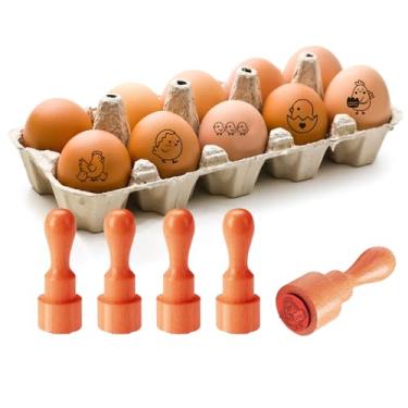 Imagem de AHANDMAKER 5 estilos de carimbos de pintinho de desenho animado, mini carimbo de madeira para incubação de ovos, carimbos de desenho exclusivos para famosos e proprietários de ovos, decalque