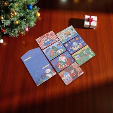 Imagem de 1 conjunto de cartões comemorativos de Natal retrô série tripla com papel envelope multicolorido 12,7 x 8,4 cm