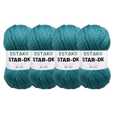 Imagem de Estako Fio Star-DK - (pacote com 4 novelos) - 75% acrílico 25% lã - DK #3 macio e leve - (4 x 99 g) / (4 x 306 jardas) - fio de crochê e tricô (34066 - verde-aqua)