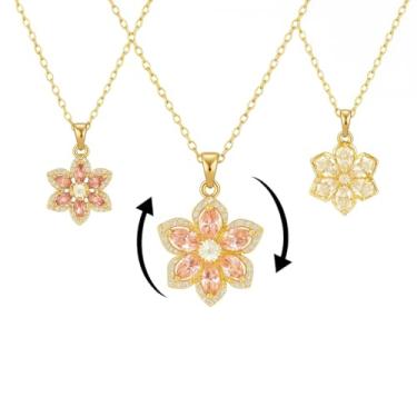 Imagem de ANGEL ACCESSORIES Pacote com 3 colares Fidget – Colares de cristal giratório em prata, banhado a ouro 14k e ouro rosa | Conjunto de joias de flores para presente | Colares delicados para todas as