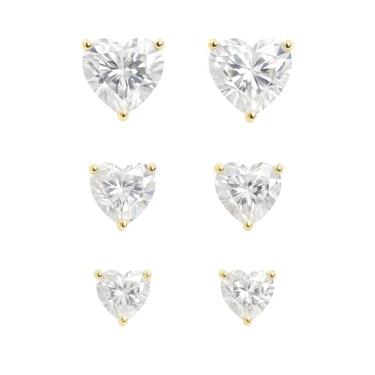 Imagem de AURUM SEMIJOIAS | Kit Trio de Brincos de Zircônias, Brincos 3 Três Furos, Femininos em Formato de Corações, Bases Douradas Folheadas a Ouro, nos Tamanhos 6mm, 5mm e 4mm, Semijoias Finas para Mulheres de Bom Gosto, Adulto, Adolescente e Infantil, Todas as Idades.