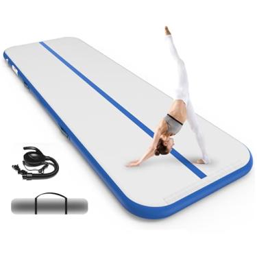 Imagem de TUKEBETA Tapetes de ginástica infláveis de 4 metros para casa e ao ar livre, tapete de ginástica infantil de 10 cm de espessura com bomba elétrica e bolsa de armazenamento, tapete de torcida para