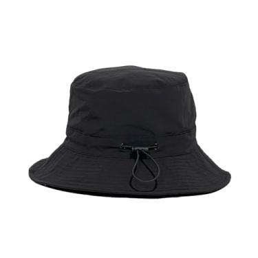 Imagem de Chapéus de balde pretos para uso ao ar livre para homens e mulheres, chapéu de pesca ajustável de secagem rápida, chapéu de chuva impermeável dobrável, design de nylon respirável