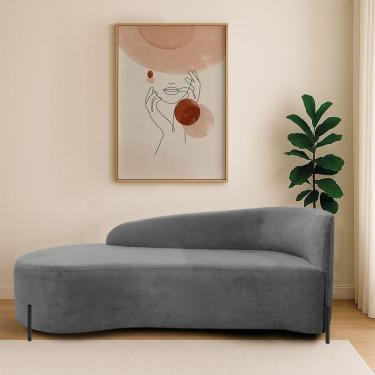 Imagem de Divã Recamier Orgânico França 140cm Lado Esq Pés Metal Preto Bouclé Cinza