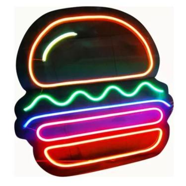 Imagem de Placa Neon Led Lanche Hambúrguer 50cmx50cm Com Controle - BY Hands Dec