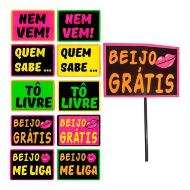 Imagem de Plaquinhas Divertidas Balada Neon Beijos - 10 Unidades