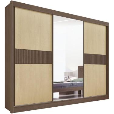 Imagem de Guarda Roupa Los Angeles Ripado Castanho Linho 3 Portas 6 Gavetas D?doro