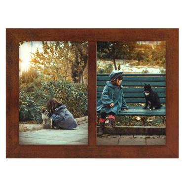 Imagem de Porta-retratos Golden State Art 4x6 Double Brown Wood
