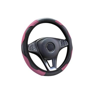 Imagem de Tioollev Capa de volante de carro, protetor de volante elástico de couro sintético de microfibra de fibra de carbono de 38 cm para homens e mulheres, universal durável para carro decorativo adequado