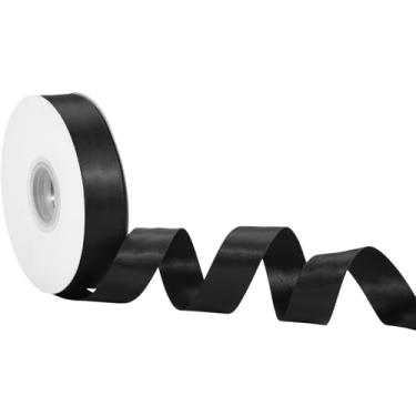 Imagem de Fita de cetim preta 2,5 cm x 50 metros – Fita dupla face para embrulho de presente moderno, marca e artesanato