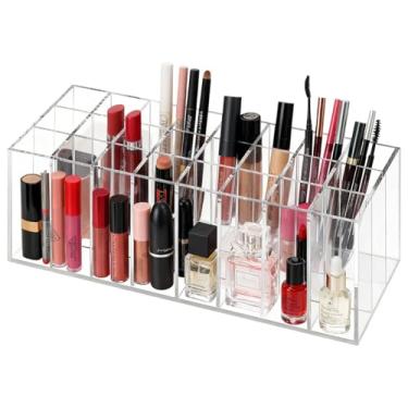 Imagem de FOMIYES Suporte de batom com 24 compartimentos – Organizador de maquiagem de acrílico transparente para bancada, penteadeira e banheiro, suporte de exibição para batons e brilhos labiais