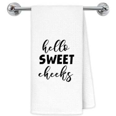 Imagem de Exqcom Hello Sweet Cheeks Decoração de banheiro, toalhas de mão engraçadas para banheiro, toalhas de mão decorativas engraçadas com citação humorística para banheiro, banheiro, 40 x 61 cm