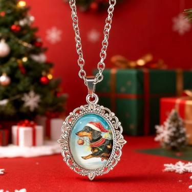 Imagem de Colar de Papai Noel para mulheres, colar oval com pingente de pedra preciosa atemporal, feito à mão, presente de festa para família e amigos, no size, Metal, Sem Pedra Preciosa