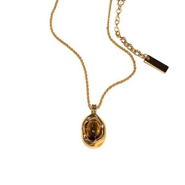 Imagem de Harmi&Aur Cristal curativo, joia de pedra natural banhada a ouro 14K, joia espiritual de olho de tigre para mulheres, one size, cristal Liga de aço, Sem Pedra Preciosa