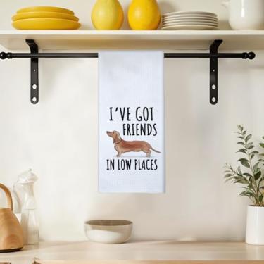 Imagem de Toalhas de cozinha engraçadas de dachshund, presentes de toalha para amantes de cães Corgi, toalhas de mão decorativas de cozinha para cozinhar assar, limpar, tenho amigos em lugares baixos