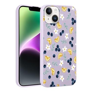 Imagem de FBHGLOA Capa de telefone para iPhone 13/iPhone 14 de 6,1 polegadas Kawaii com colagem de mirtilo e limão, desenho fofo, fruta, flor, folhas, bolinhas, design de bolinhas, capa de telefone macia TPU à