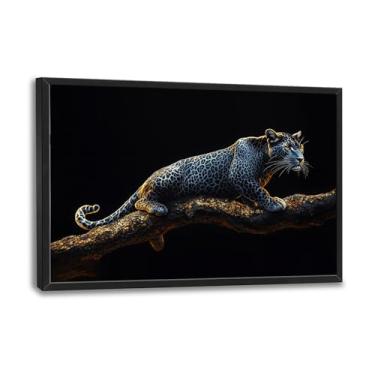 Imagem de Flintis Arte de parede emoldurada de leopardo preto e branco grande imagens de leopardo decoração de parede abstrata animal retrato em tela obras de arte emolduradas para sala de estar banheiro quarto
