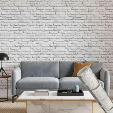 Imagem de Papel Adesivo Parede Contact Tijolinho Branco 3D 10 metros = 2 Rolos de 5m X 45cm Sala/Quarto
