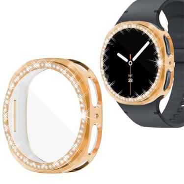Imagem de Wugongyan Capa projetada para Samsung Galaxy Watch 8 44 mm capa protetora de tela brilhante diamante de cristal de linha única TPU macio capa protetora para Galaxy Watch 8 acessórios (ouro rosa, 44 mm