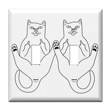 Imagem de Placa decorativa para interruptor de luz de gato engraçado, placas de parede duplas com interruptor de luz para banheiro, quarto, cozinha, decoração de casa, capas de tomada