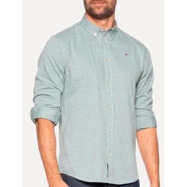 Imagem de Camisa Tommy Jeans Masculina Regular Entry Oxford Verde Escuro Mescla-Masculino