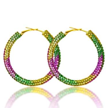 Imagem de MEMFALL Brincos de Mardi Gras para mulheres, roxo, amarelo, verde, strass, Mardi Gras, joia de carnaval, Metal, Sem pedra preciosa