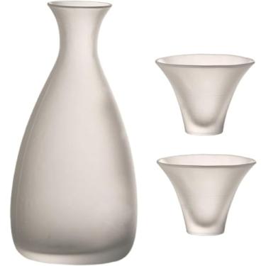 Imagem de JOEUQK Conjunto de saquê japonês, conjunto de pote de saquê tradicional copo de saquê feito à mão copos de vinho de vidro artesanais 3 peças