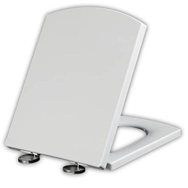 Imagem de Assento sanitário universal, assentos de vaso sanitário quadrados brancos macios fechamento rápido formato quadrado de liberação rápida, fácil de montar para banheiro, branco - 39,5 ~ 46,5 * 34,5 cm