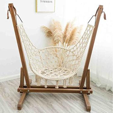 Imagem de Cadeira de balanço para varanda, cadeira suspensa para casa com rede única, cesta suspensa de jardim no terraço, cadeira de balanço de madeira maciça