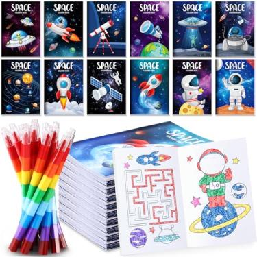 Imagem de BenLouis 12 Outer Space Mini Coloring Books Kids with 12 Stacking Crayons Astronaut Party Favors Small Activity Books Bulk for Kids Solar System Galaxy Planet Alien Party Gift Goodie Bag Stuffers