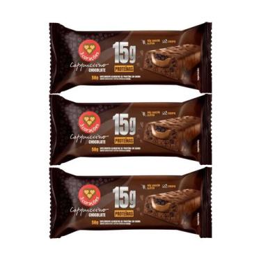 Imagem de Kit 3 Barra 15G Proteina Cappuccino Chocolate 50G 3Corações