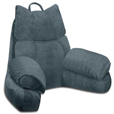 Imagem de RRPAHWTV Travesseiro de costas para cama sentado, travesseiro de leitura com espuma viscoelástica desfiada para encosto de adulto, travesseiro de costas com braços para assistir TV/ler/jogar/descansar