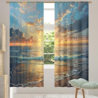 Imagem de 2 conjuntos de painéis cortinas transparentes de praia onduladas do mar, cortinas transparentes arejadas com filtro leve, painéis de cortina de porta e janela para sala de estar, quarto, jantar, 192