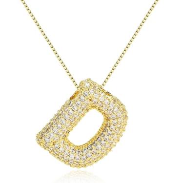 Imagem de Colar com letra de bolha, balões de ouro, corrente banhada a ouro, delicada, pingente de pingente de letra fofa, presente para meninas adolescentes, coisas modernas, Metal, Sem Pedra Preciosa