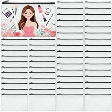 Imagem de AMDAILY 50 peças de bolsas de maquiagem de lona, 21 x 12 cm, sublimação de algodão, em branco, faça você mesmo, bolsa de cosméticos com transferência de calor com caixa de presente colorida com zíper