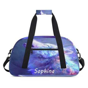 Imagem de Bolsa esportiva personalizada, animal, lobo, galáxia, universo com nome, bolsa de dormir personalizada, bolsa de fim de semana, bolsa de treino para dança, balé, academia, ginástica, mala, viagem