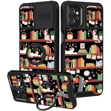 Imagem de Funermei Capa para Moto G Power 5G 2023 - Capa de telefone feminina bonita estética gato e livros design exclusivo com capa de câmera e suporte de anel Funda para Motorola G Stylus 5G 2023