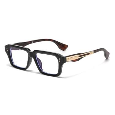 Imagem de HPIRME Óculos retrô femininos, armação degradê com lentes transparentes UV400, armação rebitada (C9, óculos de leopardo preto)