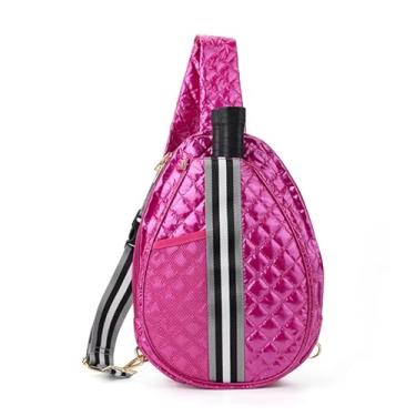 Imagem de Babs + Birdie The Brooklyn Pickleball Puffer Sling Bag – Bolsa leve e resistente à água para remo, bolas e garrafas com uma alça ajustável (rosa elétrico)