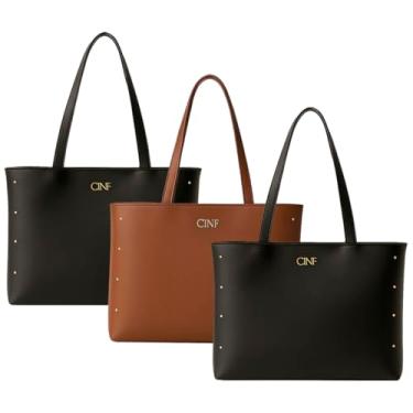 Imagem de Bolsa Feminina Sacola Grande Kit Com 3 Peças Universitária De Ombro (Preta-Caramelo-Preta)