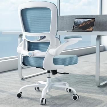 Imagem de TRALT Cadeira de escritório ergonômica – Cadeira de mesa com suporte lombar ajustável para computador – Cadeira confortável de malha com apoios de braços dobráveis – Cadeiras de jogos para adultos e