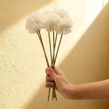 Imagem de 6 buquês de crisântemos bola artificial vaso de flores artificiais decoração de casa arranjo de flores, branco 29 cm