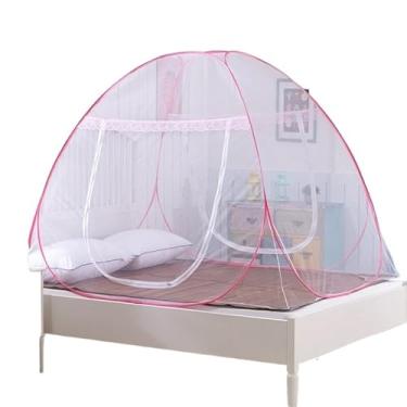 Imagem de Mosquiteiro Tipo Tenda Casal 150×200 – Dobrável, Portátil e Proteção Completa Contra Mosquitos(BRANCO BARRA ROSA)
