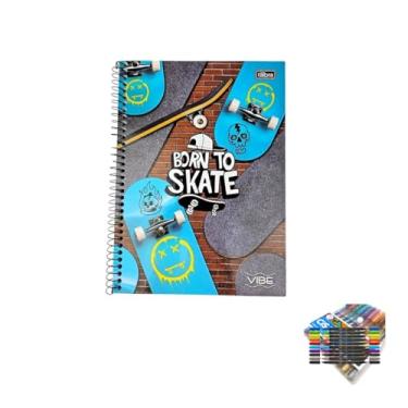 Imagem de Kit Caderno Universitário Capa Dura Vibe Masculino 20 Matérias + Caneta Trigel Metálica 10 Cores + Marcador Artístico Brush Dual Tip 10 Cores