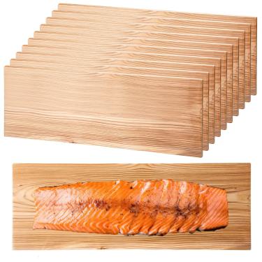 Imagem de Landical 10 peças GG grandes tábuas de grelhar cedro 38 x 13 cm, serve para filé completo de carne de salmão, peixe e vegetais, adicionando fumaça extra e sabor, rápido e fácil de usar, pranchas de