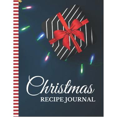 Imagem de Christmas Recipe Journal: 8.5x11 Extra Large Blank Recipe Book/Log 160 Meals In Your Own DIY Cookbook/Red Black Gift Box Lights Decor on Navy Blue ... / Cooking Diary To Write In With Lined Sheets