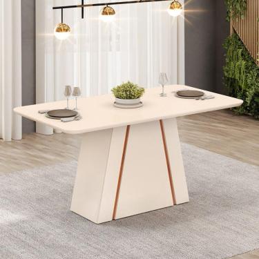 Imagem de Mesa De Jantar Retangular Tampo Chanfrado 170x90cm Gabi Off White Freijó- Mabe Magazine