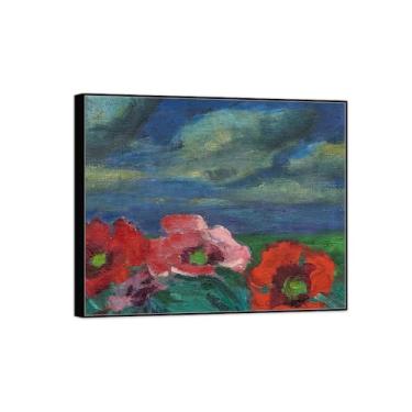 Imagem de BMZFYBS Pintura de arte de parede de flores - imagem de decoração vintage - flores ao vento - impressões em tela de moldura preta para sala de estar 30 x 35 cm 12 x 13 pol