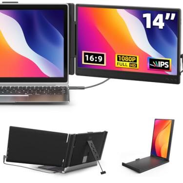 Imagem de DZVW Extensor de tela de laptop FHD de 14 polegadas – Extensão de monitor portátil 1080p 100% sRGB para laptop 33.0 cm-43.9 cm (comprimento máximo: 40.4 cm) atualizado Plug & Play Type-C/USB-A/HDMI